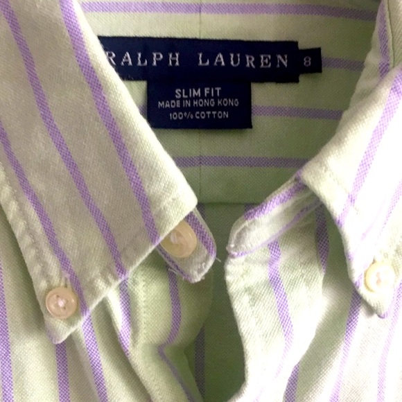 RALPH LAUREN BRAND 100% COTTON STRIPED SLIM FIT BUTTON DOWN OXFORD SHIRT TOP 8 M - Picture 5 of 10